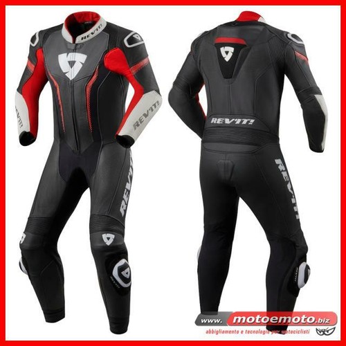 Rev'it Tuta Pelle Moto Argon Nero Rosso Neon Protezioni Esterne Revit | eBay