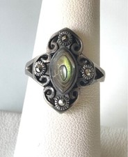 925 STERLING SILVER ABALONE AND MARCASITES RING SIZE 6.75