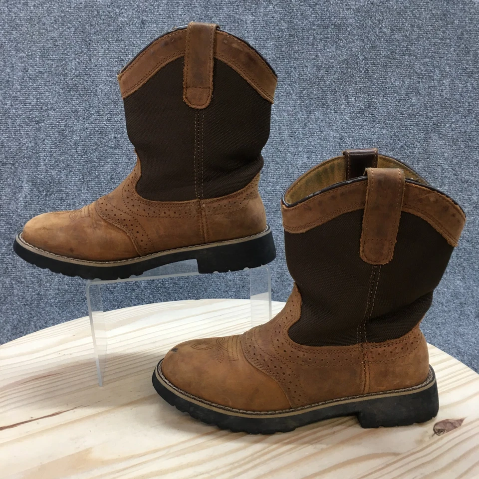 Botas Itasca Juveniles 4 Buckaroo Vaquero Occidental Cuero Marrón Pull On Block 5027030 Foto 3 de 4