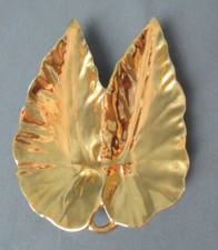 Double Leaf Mint Dish - Gold on Front - Luster on Back - Japan - 6" long - 179