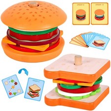 Wooden Burger Sandwich Stacking Toys for Kids, Montessori Toys for Toddlers 