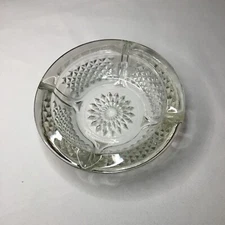 Pressed Glass Diamond Cut Ashtray Four Cigarette Holders Excellent Condition