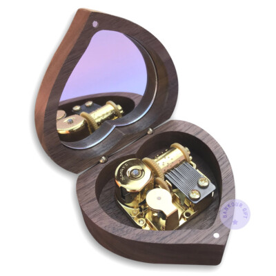 Play Pirates of the Caribbean ''Davy Jones'' Walnut Wooden Heart Sankyo Music Box