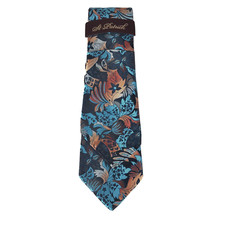 St. Patrick Men's Tie Hanky Turquoise Navy Blue Orange Foral Pattern 3.5" Wide