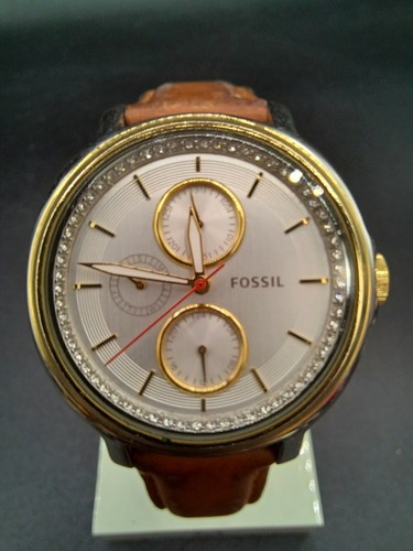 Chelsey FOSSILI donna orologio cronografo cristalli Swarovski in Pelle  Marrone ES3523 | eBay