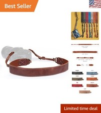 Brown Leather SLR/DSLR Camera Strap - Durable Adjustable Shoulder  Neck Support
