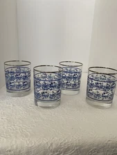 Blue Room Collection by SPODE Double Old Fashion Glasses Platinum Trim Set of 4