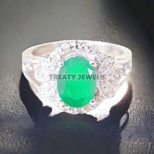 Emerald Oval Cut Gemstone With 925 Sterling Silver Ring For Men's A313