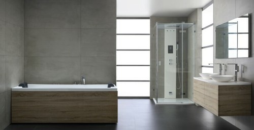 Whirlpoolwanne 180x80cm weiß Acryl Holz-Schürze Whirlpool Badewanne Eckbadewanne - Bild 3 von 6