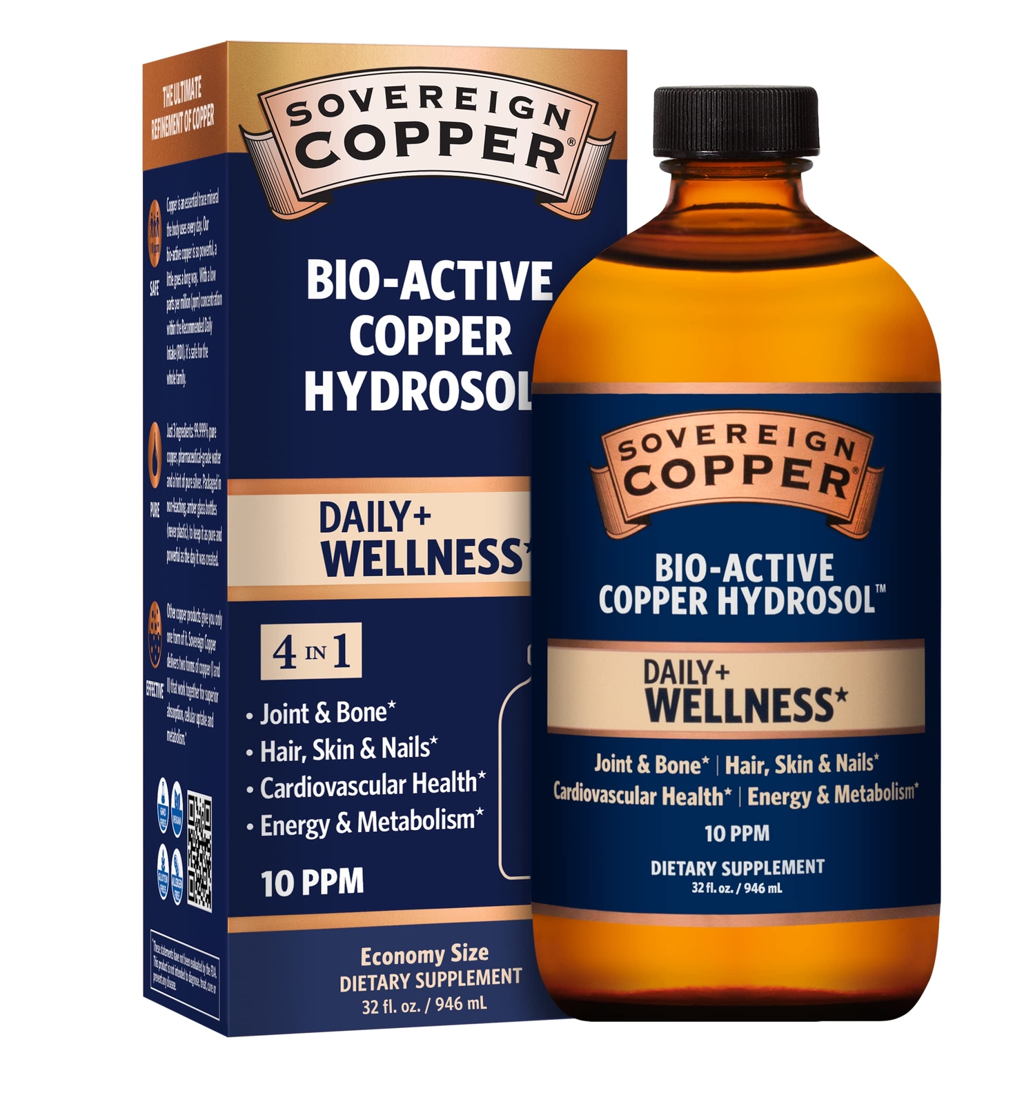 Bio-Active Copper Hydrosol, Daily+ 4-in-1 Wellness Supplement for Joint and B...