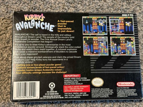 Kirbys Avalanche Nintendo SNES Super Nintendo Complete CIB Box Manual Tested - Picture 7 of 13