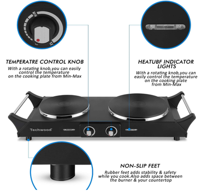 Techwood 1800w Hot Plate Portable Electric Stove Countertop Double Burner  With a for sale online | eBay