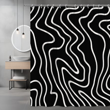 Modern Black White Shower Curtain with Wave Pattern Design