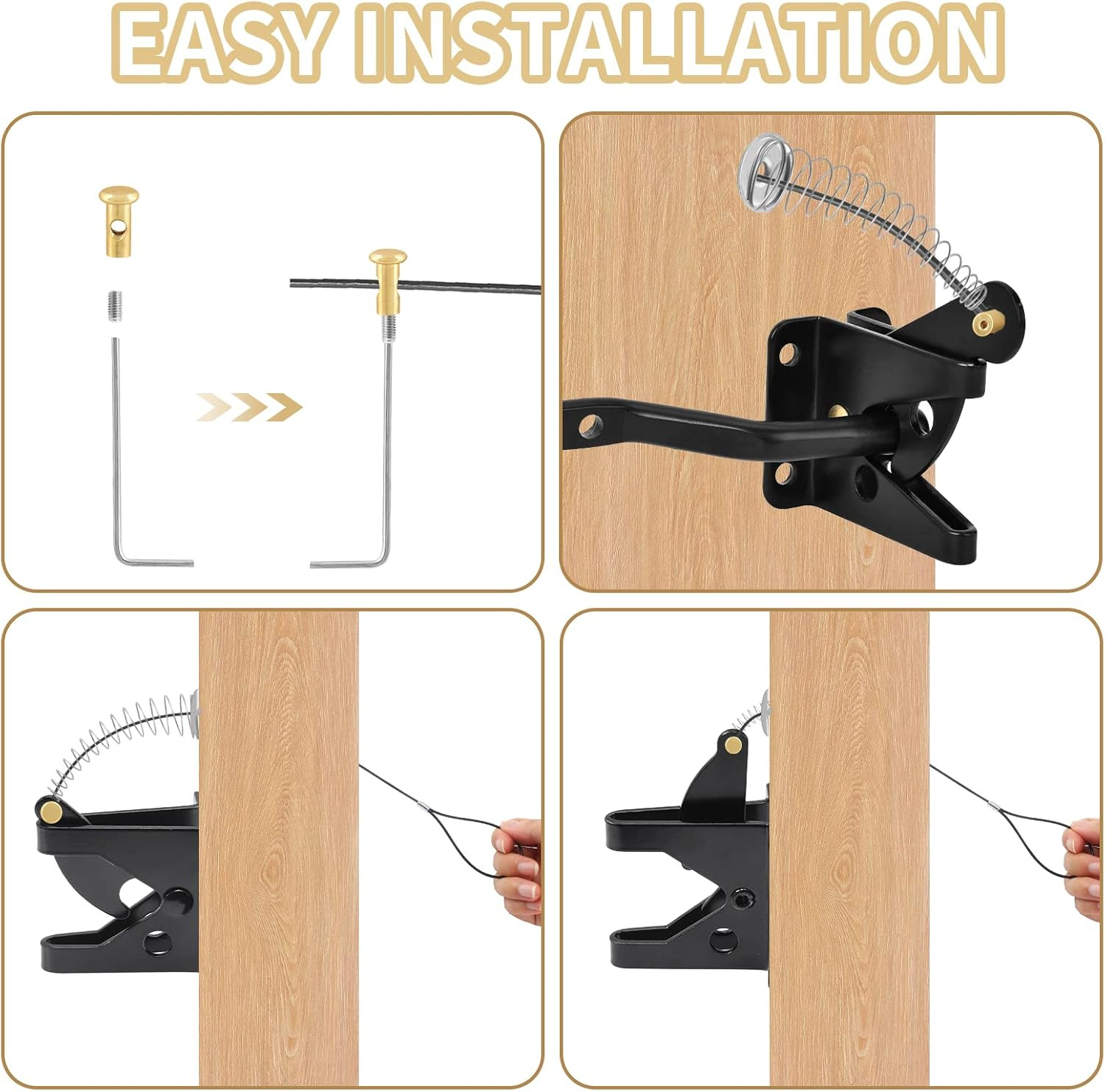 Biaungdo 2 Sets Gate Latch Cable Pull, Black Spring with Adjustable Door Latch G