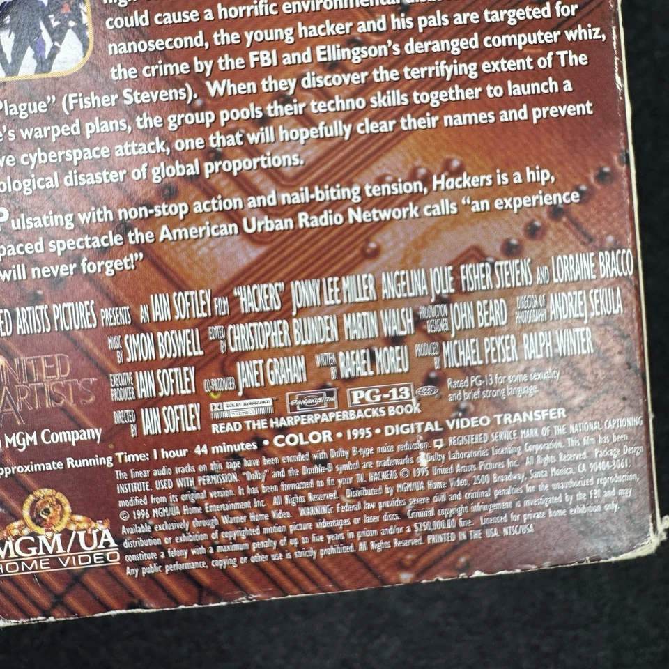 Hackers VHS 1995 Angelina Jolie 1996 1st Release - Rental - Image 3 of 4