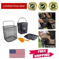 Heavy-Duty 20 lb Pellet Bucket Kit with Scoop & Mesh Filter - Sleek Black Design