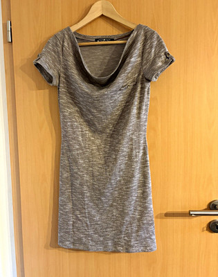 Cache Cache Damen Kleid Gr. 36 Grau Mélange Kurzarm Wasserfallausschnitt