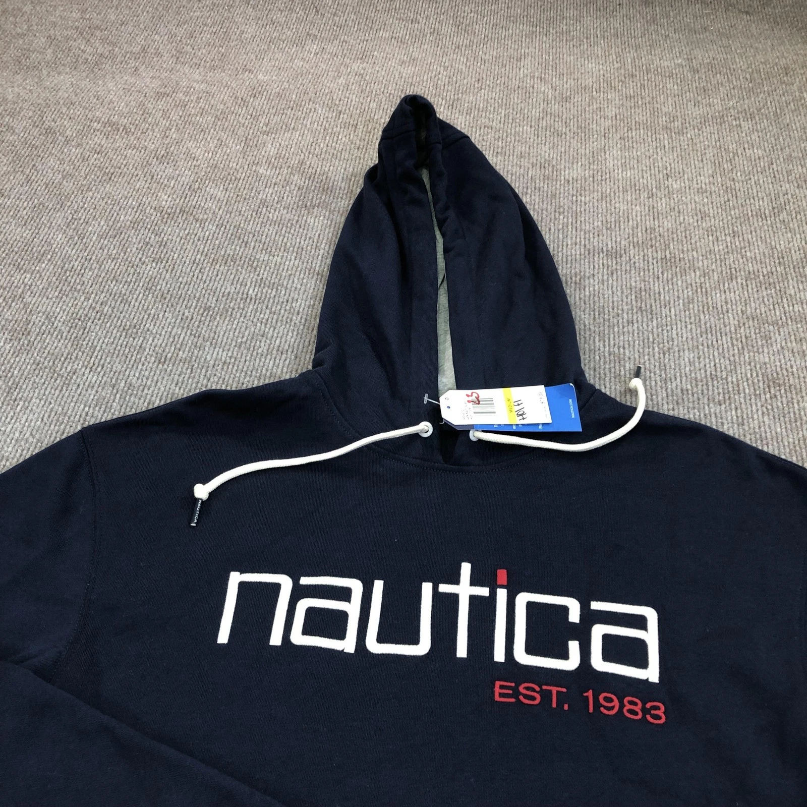 Nautica Hoodie Sweatshirt Mens Medium Blue Fleece Pullover Nautica EST 1983 Logo image 3