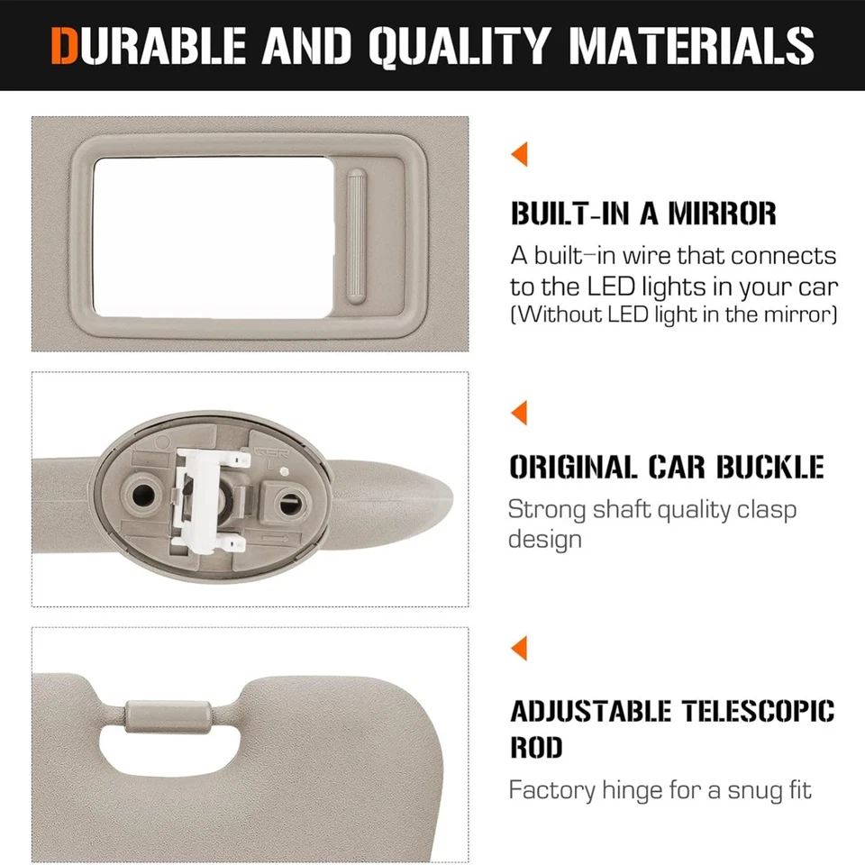 1 par de parasoles para Toyota Highlander 2008-2013 con espejo retrovisor beige Foto 4 de 4