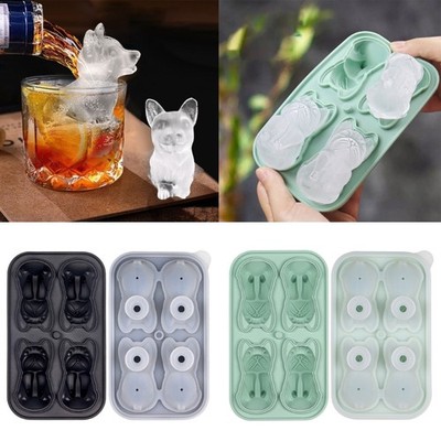 4 Cavity 3D Dog Ice Cubes Mold Easy Releases Silicone Ice Ball Tray Kitchen Tool