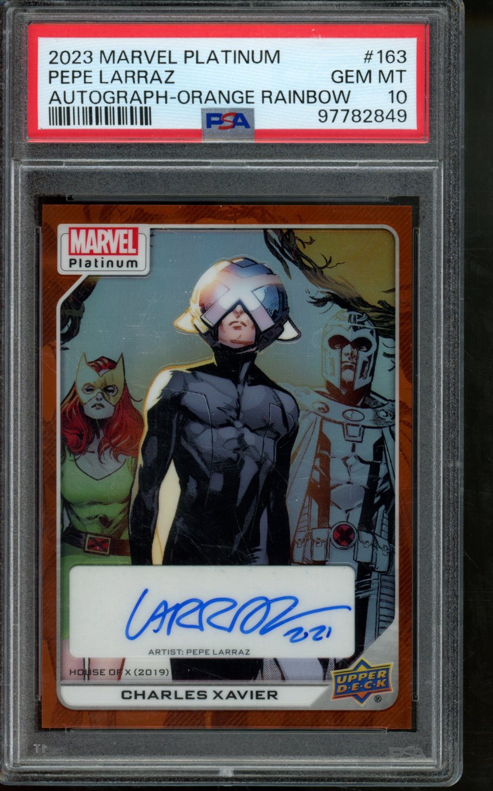 2023 Upper Deck Marvel Platinum Pepe Larraz Auto Orange Rainbow /25 PSA 10