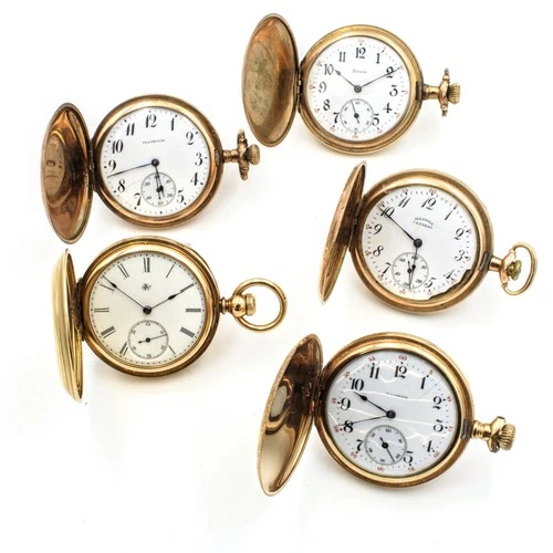 Antique Illinois Elgin 7-17j 12s 45-47mm 404 Pocket Watch Lot of 5 #WB4184-1