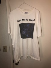 Vintage GOT MILKY WAY? Astronomy T-Shirt Sz Large White Parody 90s Rare Galaxy