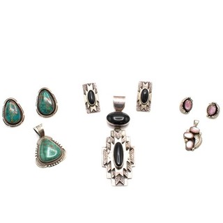 Southwest Signed Sterling Turquoise Leaf Motif Earring Pendant Lot of 6 #S5834 1