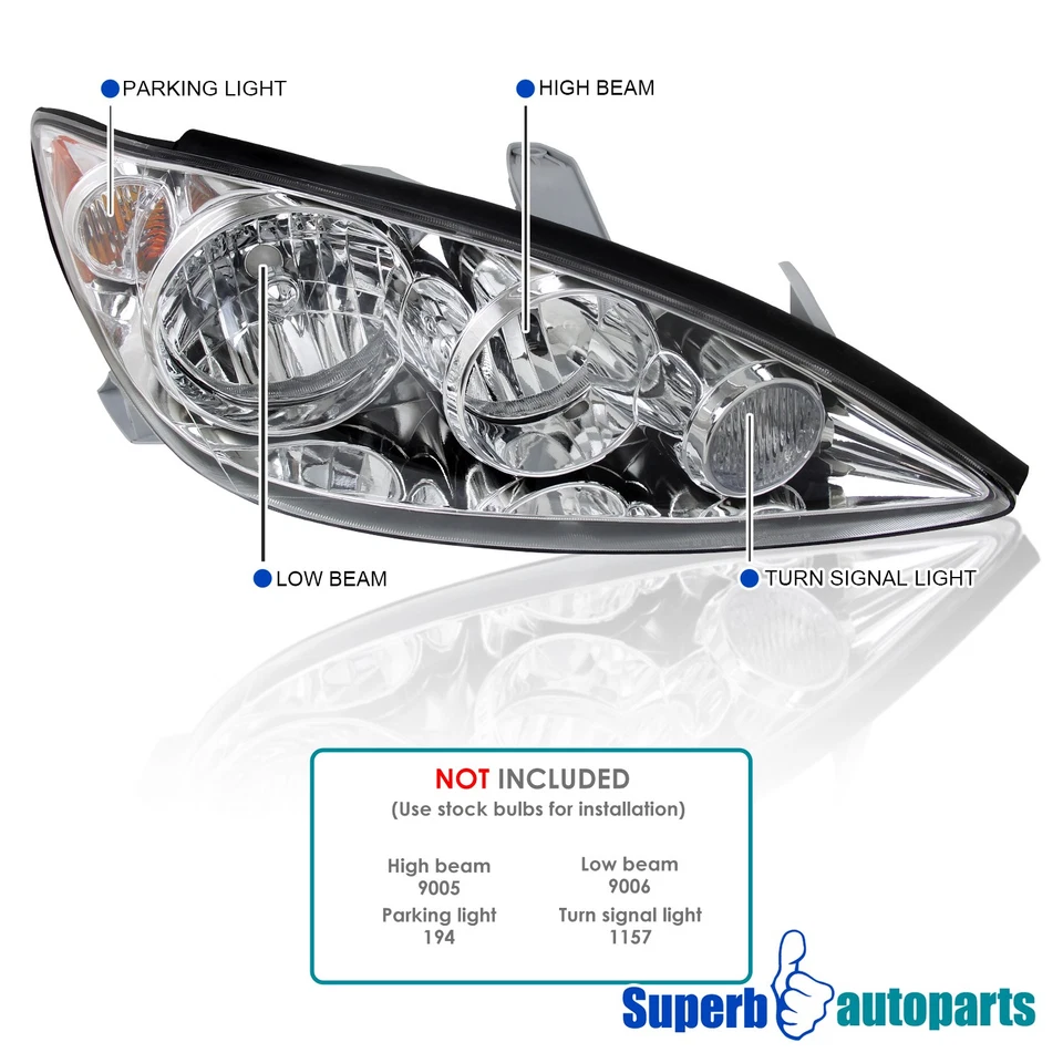 Fits 2005-2006 Toyota Camry Replacement Headlights Assembly Pair 05-06 Foto 3 de 4