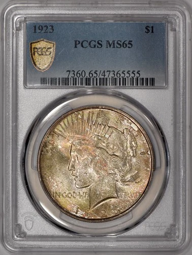 1923 Peace Silver Dollar $1 PCGS MS65 - Great Color/Toning!