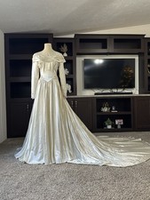 1940s Candlelight Silk Satin Wedding Gown with Long Train