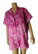 CABERNET PJ Top Shirt XL pink floral short sleeve slick silky NWT