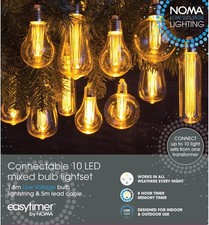 NOMA Connectable String Lights, 10 Low Voltage Edison Style Bulbs, 6.8 m, Silve