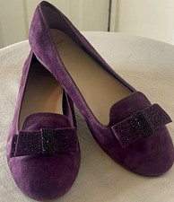Cole Haan Tali Flats Women's 8B Purple Suede Almond Toe Sparkle Bow ballet Shoes