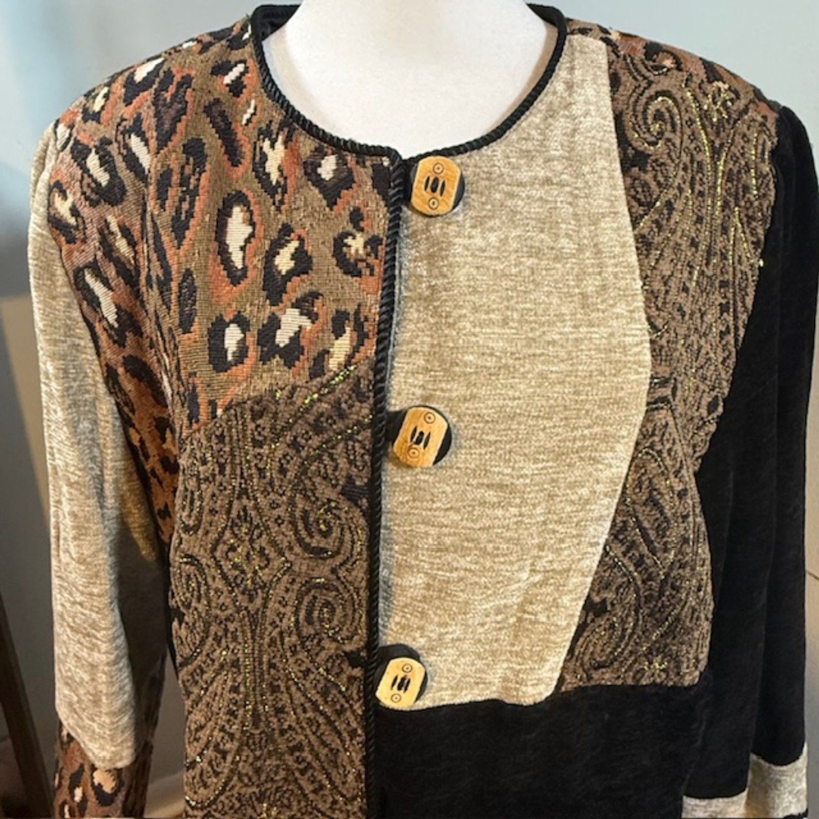 Vintage Indigo Moon Patchwork Leopard Cardigan L … - image 2