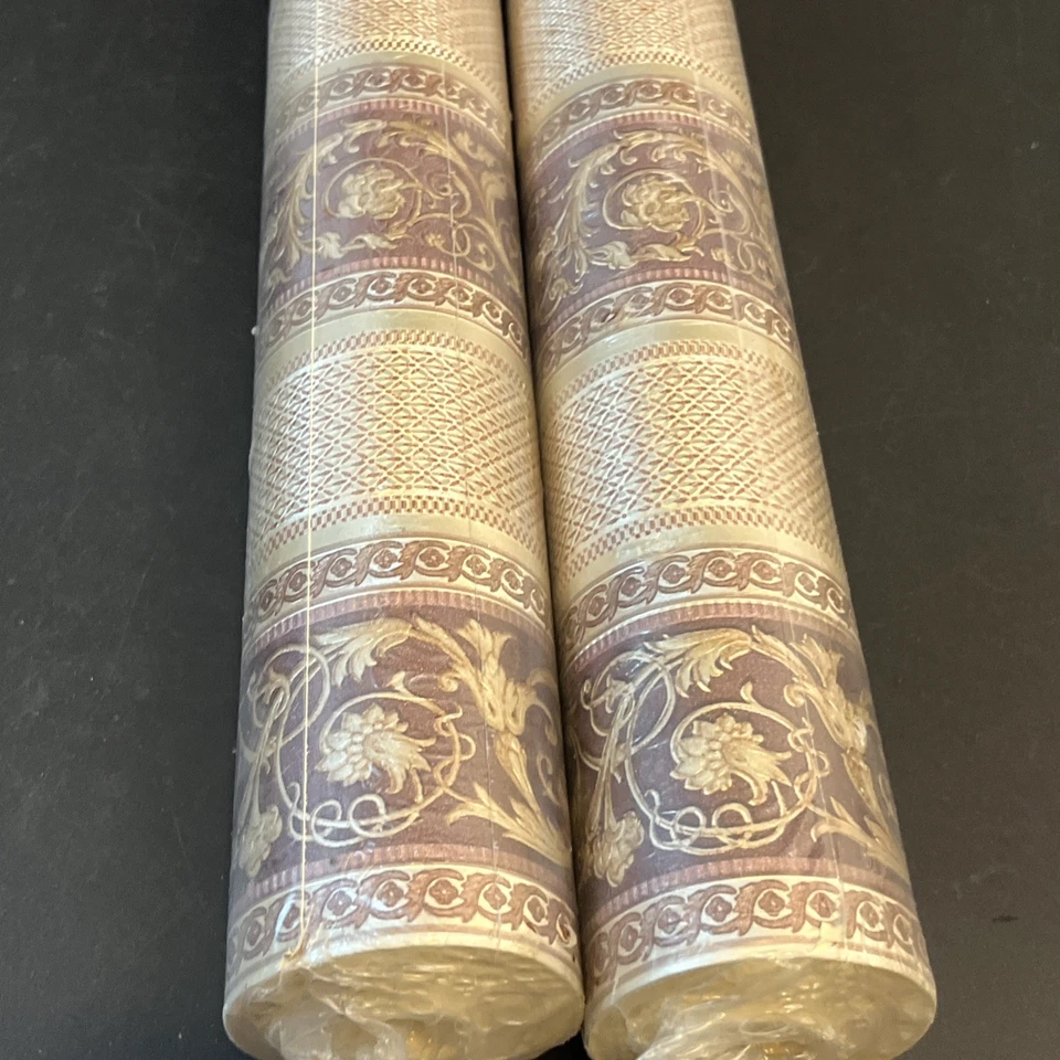 2 Mirage Wallpaper 56 Sq Ft Gold Stripe Tan Stripe Floral Shelf Crafts Bath Lot - Image 2 of 4