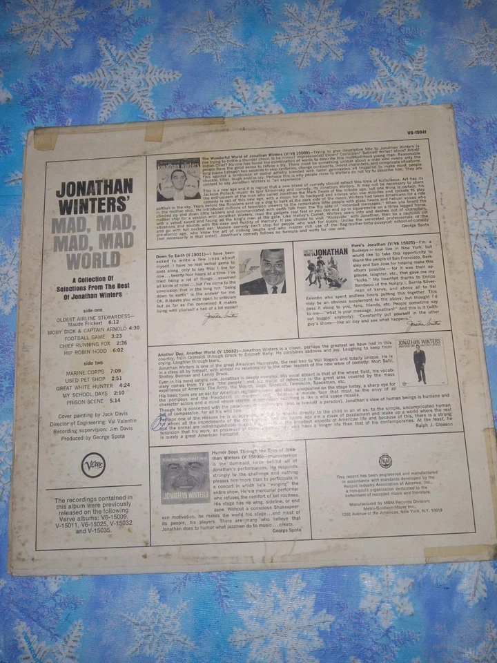 JONATHAN WINTERS Mad Mad Mad Mad World Vinyl LP 1964 Verve Records - Image 2 of 3