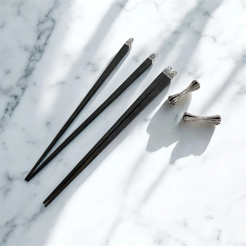 CHROME HEARTS Sushi Chopsticks Gift Box Set W/ Hashioki Rest Black Wood / Silver - Image 2 of 4