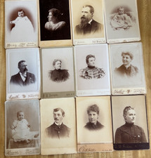 12 Vintage/Antique "Cabinet Card" Portraits 4.25x6.5", Men, Women, Babies