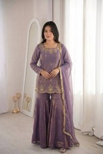 Elegant Designer Purple Silk Kurta Palazzo With Dupatta For Wedding Wear