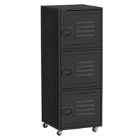 HOMCOM Rolling Storage Cabinet 3-Tier Mobile File Cabinet with Wheels Black