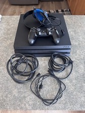 Sony PlayStation 4 Pro CUH-7115B 1TB Black wcords, Controller, And Headset