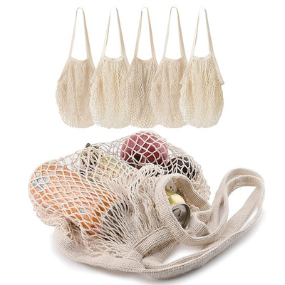 #ad MERCURHOUSE 5 pack Cotton String Shopping Bags Reusable 5 pack Biege $33.99