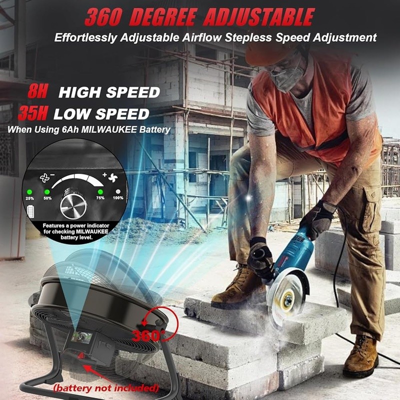 12 Inch Battery Fan High Velocity Adjustable Speed Portable Outdoor Use