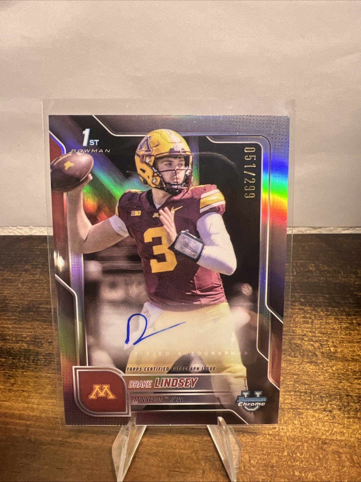 2025 Bowman U University DRAKE LINDSEY 1st Chrome Refractor AUTO /299 Minnesota