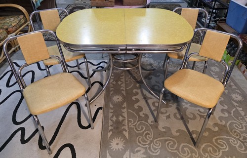 💛 MCM 1950s Yellow Formica Table W/ 4 Dining Chairs 💛