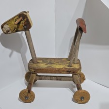 Vintage Wooden Rocking Horse Toy with Wheels Rustic Finish