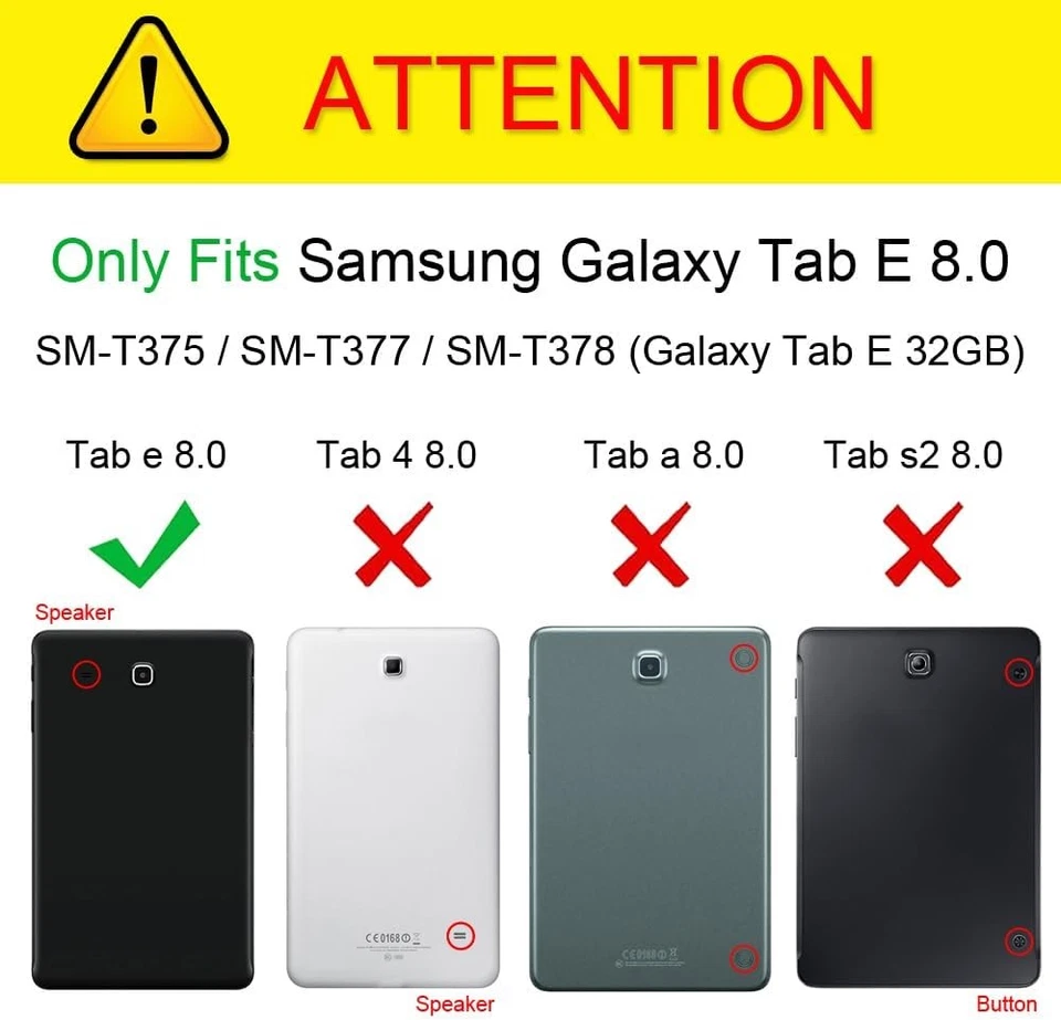 Folio Stand Case Cover for Samsung Galaxy Tab E 8.0 SM-T377/T378/T375 8" Tablet - Image 2 of 4