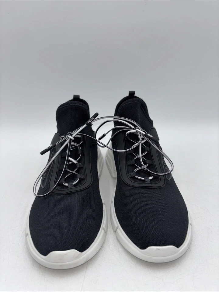 Prada Knit Lace Up Trainer Sneakers - Black/White Canvas Mens Size 38.5. - Image 2 of 4