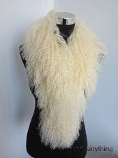 100% Genuine Mongolian Lamb Fur Scarf /fur Collar/ Fur Wrap /beige Women's Cape